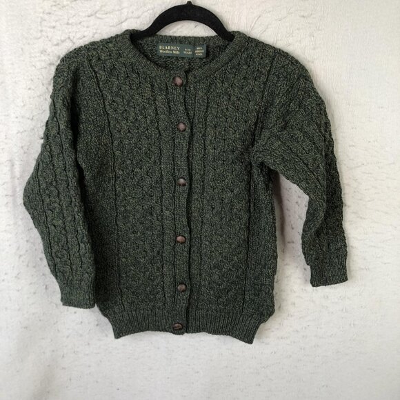 Blarney Woollen Mills Other - Blarney Woollen Mills Sweater Youth 8-10 Green Merino Wool Cable Knit Cardigan